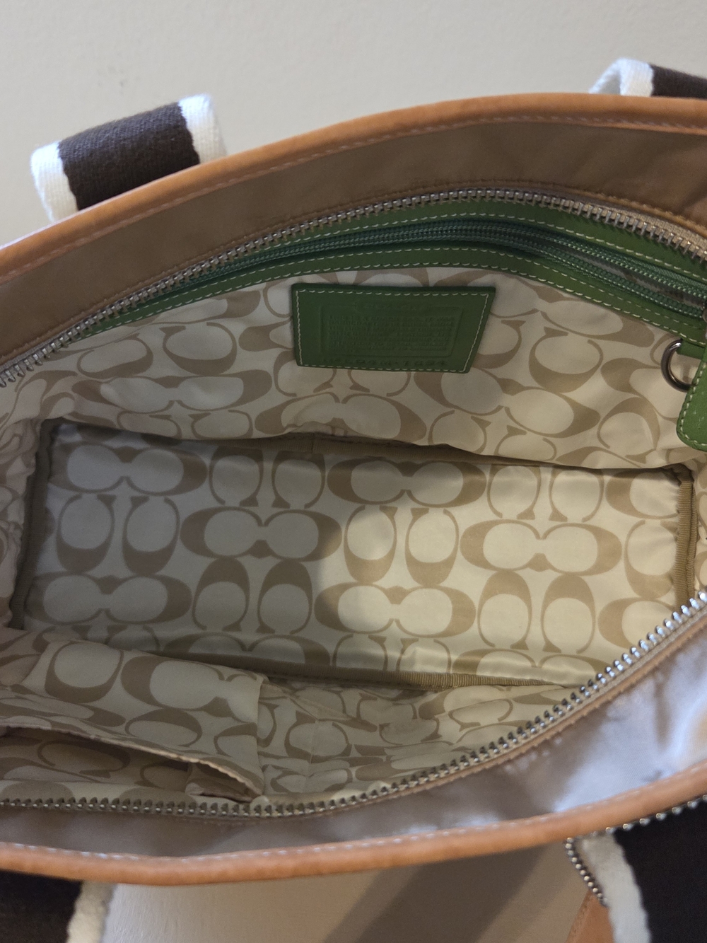 Vintage Coach Mini Hampton Beige and Green Canvas Tote Bag Purse - Picture 5 of 7